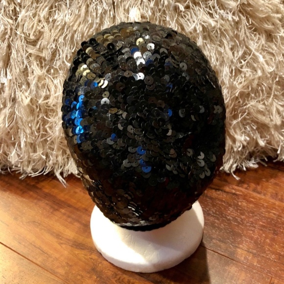 Vintage Black Sequined Beanie Cap Hat main image 4